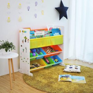 Kinderboekenplank – Opbergrek met 6 Kunststof Bakken – Speels – Multifunctioneel – Wit
