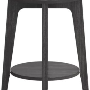 Bijzettafel, kleine ronde tafel, voor de woonkamer, nachtkastje voor kleine ruimtes met onderste plank, moderne stijl, zwart