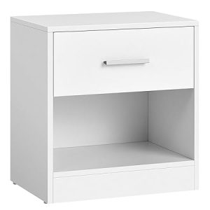 Nachtkastje, bijzettafel, met lade, handvat, open vak, salontafel, voor slaapkamer, woonkamer, klassiek wit