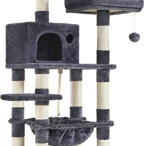 Krabpaal voor Katten – 143 cm – Met Hangmat, 2 Uitkijkplateaus – Rookgrijs