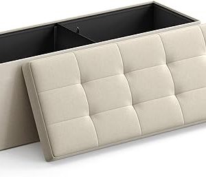 43 inch vouwopslag Ottomaanse bank, opbergkist, voet ruststoel, slaapkamerbank met opslag, beige