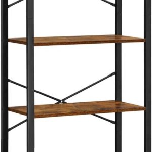 Boekenkast 6 niveaus, staand rek met stalen frame, vrijstaand rek voor woonkamer, slaapkamer, werkkamer, 30 x 66 x 186 cm, industrieel design, vintabruin-zwart