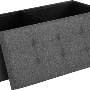 Zitbank Met Opbergruimte, Max. Statische Belastbaarheid 300 Kg, Opvouwbaar, Met Scheidingsrooster Van Metaal, 120 L, 110 X 38 X 38 Cm, Imitatie Linnen, Donkergrijs – Zitkist, Opbergdoos