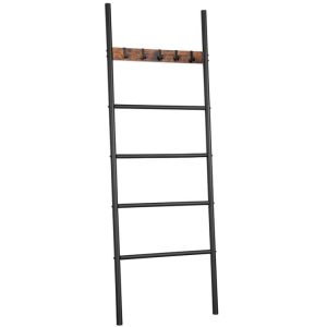 Handdoek-rack, wandlerende dekenladder, 5-nive ladderplank, 23,6 x 69,7 inch decoratieve ladder met 5 verwijderbare haken, displayrek voor badkamer, metaal, rustiek bruin