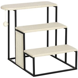 Huisdierentrap – Krabplank en Speelbal – Crèmewit/Zwart