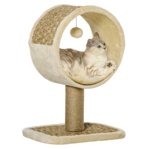 Kattenspeelboom – PawHut – Klimstam en speelgoed – Khaki/Lichtbruin