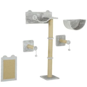 Klimset – Kattenpret – 5-delige set – Krabpalen – Lichtgrijs
