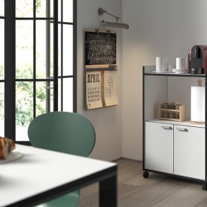 Keukentrolley ‘Pino’ Wit/grijs, , spaanderplaat en decor