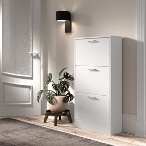 Schoenenkast ‘Carini’ 3 laden Wit, Spaanderplaat en decor