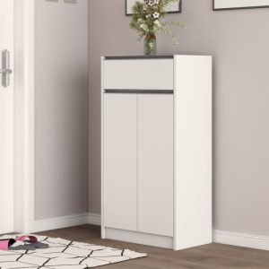 Schoenenkast ‘Lilly’ 2 deuren en 1 lade Wit, Spaanderplaat en decor