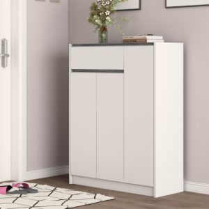 Schoenenkast ‘Lilly’ 3 deuren en 1 lade Wit, Spaanderplaat en decor