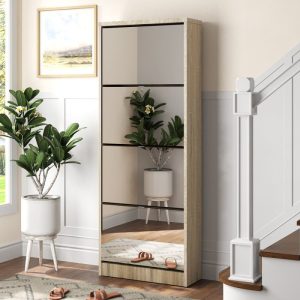 Opbergmeubels – Schoenenkast – Spiegel – 4 laden – Sonoma