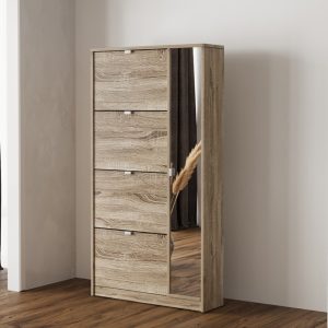 Schoenenkast – ruime opbergruimte – spiegeldeur – Sonoma eiken