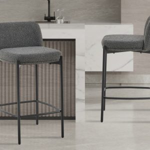 Barstoel ‘Ella’ Stof Grijs, Poten metaal en bekleding Stof