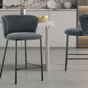 Barstoel ‘Arthur’ Stof Donkergrijs, Poten metaal en bekleding stof