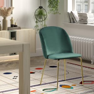Eetkamerstoel ‘Lena’ Fluweel Groen, Poten metaal en bekleding velours
