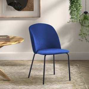 Eetkamerstoel ‘Lena’ Fluweel Donkerblauw Zwarte Poten, Poten metaal en bekleding velours