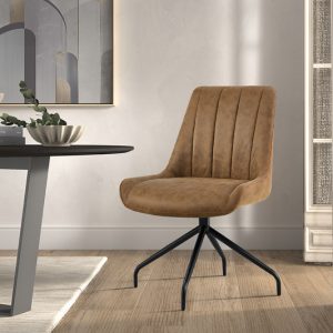 Eetkamerstoel ‘Avila’ Draaibaar Stof Lichtbruin, Poten metaal en bekleding stof