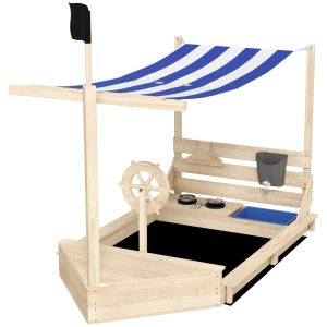Zandbak Piratenschip Houtgro – Zonnedak Kinderkeuken – Natuur en Blauw