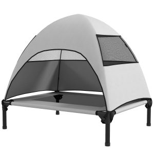 Buitenhondenbed – Verhoogd – Met dak – Lichtgrijs